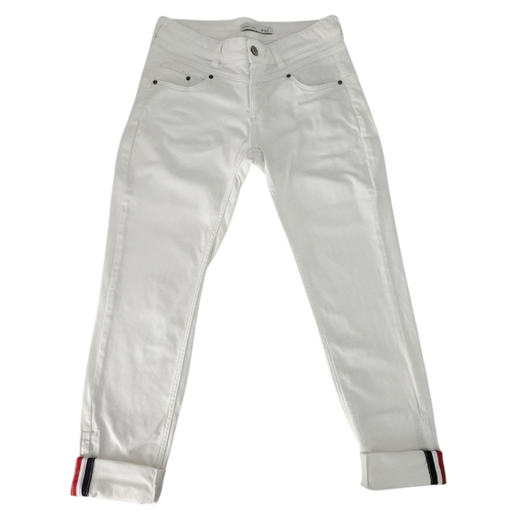 OUI Newport Slim White Jeans with Stripe Cuffs size 6 - Picture 1 of 16